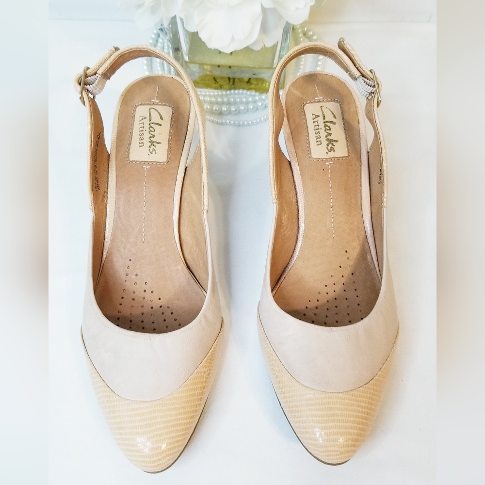 Clarks Artisan Cream Beige Leather Slingback Heel… - image 3